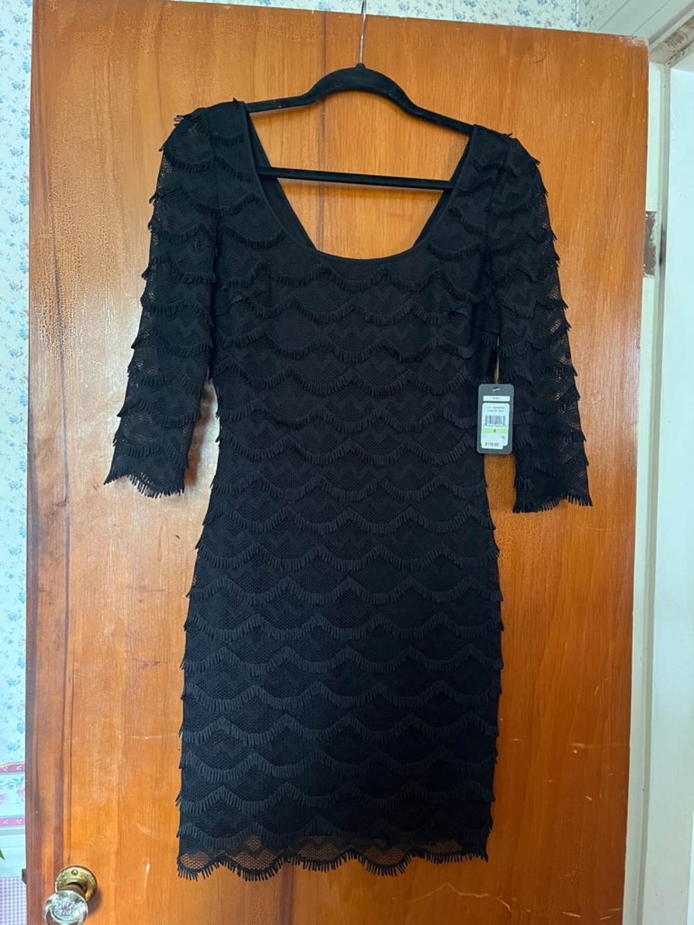 Guess Black Scalloped Lace Scoop-Neck Mini Dress